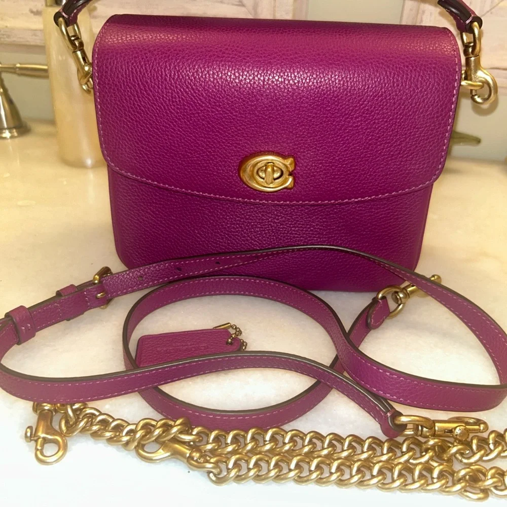 Coach Cassie Magenta Purple Pink Leather Crossbody Bag - Multiple Straps, Chain - Picture 1 of 11